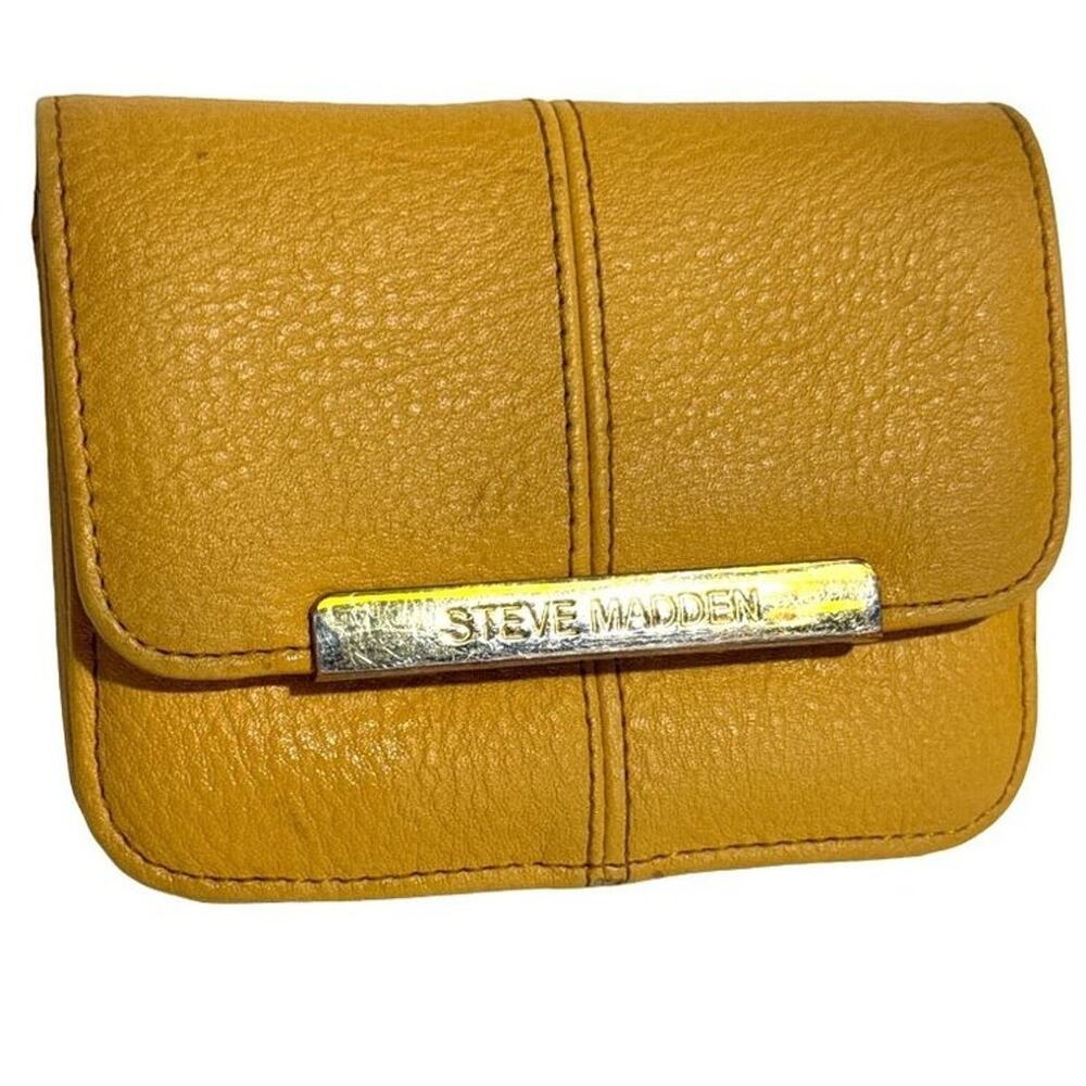 Steve Madden Accordion Wallet Mustard Yellow Small Compact Zip Coin Card Holder